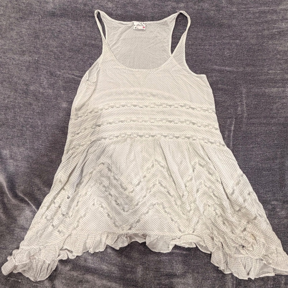 Intimately Free People Polka Dot Lace Trim Babydoll Tank Top White XS Racerback